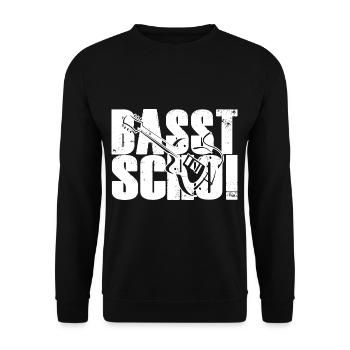 Basst Scho Bass Gitarre Bassist Bassisten - Unisex Pullover - Schwarz - Vorne - Alina (178cm) & Michal (187cm)