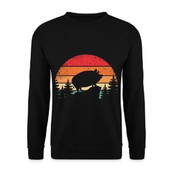 Retro Pig Poop-bellied Pig - Unisex Sweatshirt - black - Front - Alina (178cm) & Michal (187cm)