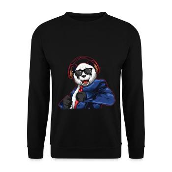 DJ Panda Party Hipster Bär feiert mit Kopfhörern - Unisex Pullover - Schwarz - Vorne - Alina (178cm) & Michal (187cm)