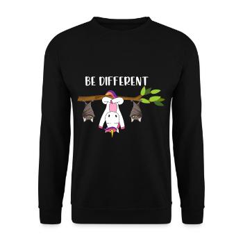 Be Different Einhorn mit Fledermäusen - Unisex Pullover - Schwarz - Vorne - Alina (178cm) & Michal (187cm)