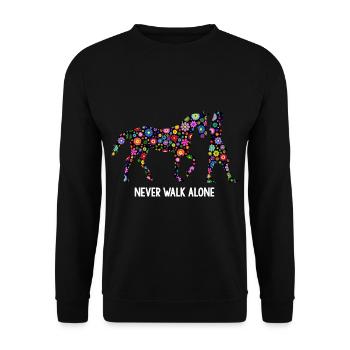 Never Walk Alone Pferde Gassi Blumen - Unisex Pullover - Schwarz - Vorne - Alina (178cm) & Michal (187cm)