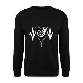 Herzschlag Tuba Musiker - Unisex Pullover - Schwarz - Vorne - Alina (178cm) & Michal (187cm)