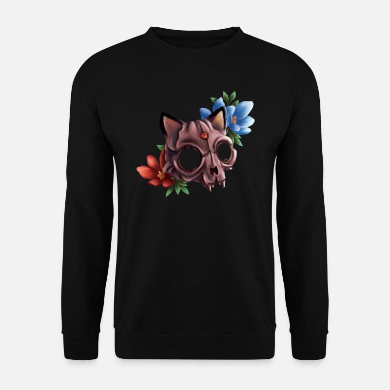 Katzenschädel mit Blumen - Unisex Pullover - Schwarz