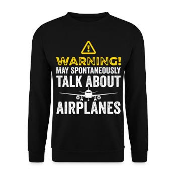Funny Airplane Tees Men Women Plane Aviation Pilot - Unisex Sweatshirt - black - Front - Alina (178cm) & Michal (187cm)