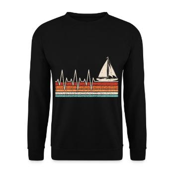 Segelboot Herzschlag - Unisex Pullover - Schwarz - Vorne - Alina (178cm) & Michal (187cm)