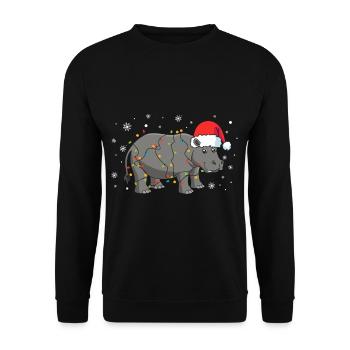 Hippopotame avec bonnet de Père Noël - Sweat-shirt Unisexe - noir - Devant - Alina (178cm) & Michal (187cm)