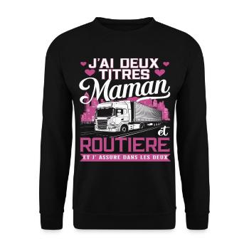 J' ai deux titres maman et routière cadeau - Sweat-shirt Unisexe - noir - Devant - Alina (178cm) & Michal (187cm)
