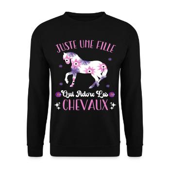 Juste Une Fille Qui Adore Les Chevaux Cadeau - Sweat-shirt Unisexe - noir - Devant - Alina (178cm) & Michal (187cm)