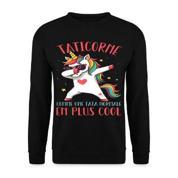 Taticorne Humour Tata Tante Licorne Dab Cadeau - Sweat-shirt Unisexe - noir - Devant - Alina (178cm) & Michal (187cm)