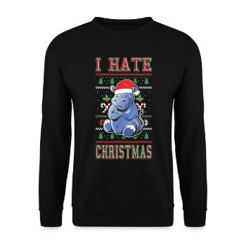 Ich Hasse Weihnachten Spruch Lustig Ugly Nilpferd - Unisex Pullover - Schwarz - Vorne - Alina (178cm) & Michal (187cm)