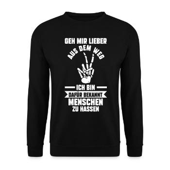 Geh Mir Lieber Aus Dem Weg Ich Hasse Menschen Katz - Unisex Pullover - Schwarz - Vorne - Alina (178cm) & Michal (187cm)