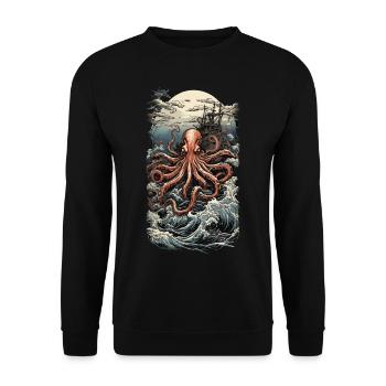 Ukiyo-e Japan Art Style Esthétique Kraken - Sweat-shirt Unisexe - noir - Devant - Alina (178cm) & Michal (187cm)