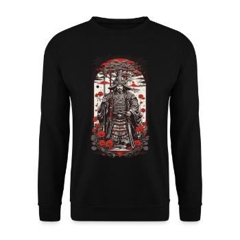 Retro Samurai Shogun & Color Woodcut Design - Unisex Sweatshirt - black - Front - Alina (178cm) & Michal (187cm)