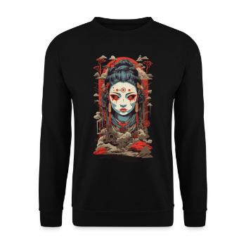 Retro Oni Aesthetic Japan Creepy Art Design - Unisex Sweatshirt - black - Front - Alina (178cm) & Michal (187cm)