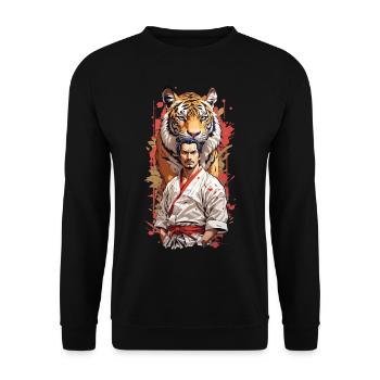 Tiger Kampfkünstler Retro Kampfsport Kunst Stil - Unisex Pullover - Schwarz - Vorne - Alina (178cm) & Michal (187cm)