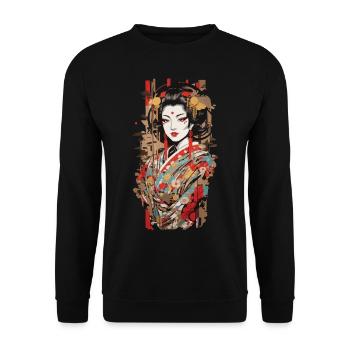 Japan Geisha Popart Retro Aesthetic - Unisex Sweatshirt - black - Front - Alina (178cm) & Michal (187cm)