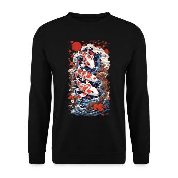 Ukiyo-E Koi carpe Art rétro Japon Design Style - Sweat-shirt Unisexe - noir - Devant - Alina (178cm) & Michal (187cm)