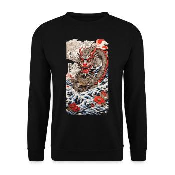 Japanese Dragon Retro Ukiyo-E Poster Streetwear - Unisex Sweatshirt - black - Front - Alina (178cm) & Michal (187cm)