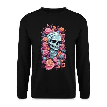 Pastel Goth Rosen Skull Okkult Weirdcore Design - Unisex Pullover - Schwarz - Vorne - Alina (178cm) & Michal (187cm)