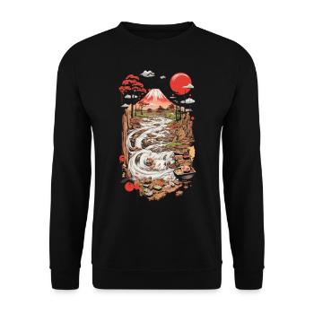 Aesthetic Popart Retro Sushi Ukiyo-E Streetwear - Unisex Sweatshirt - black - Front - Alina (178cm) & Michal (187cm)