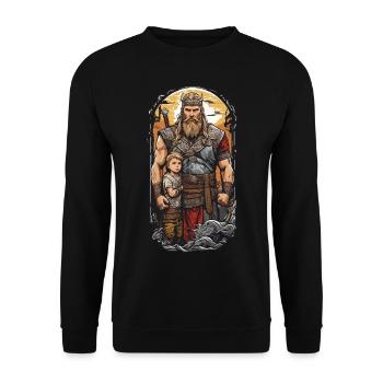 Wikinger Papa und Sohn Krieger Familie Vatertag - Unisex Pullover - Schwarz - Vorne - Alina (178cm) & Michal (187cm)