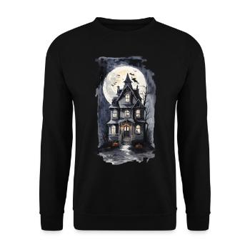 Maison hantée d’Halloween effrayante avec des chauves-souris - Sweat-shirt Unisexe - noir - Devant - Alina (178cm) & Michal (187cm)