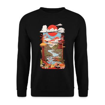 Ukiyo-E Sushi Landschaft Japan Retro Streetwear - Unisex Pullover - Schwarz - Vorne - Alina (178cm) & Michal (187cm)