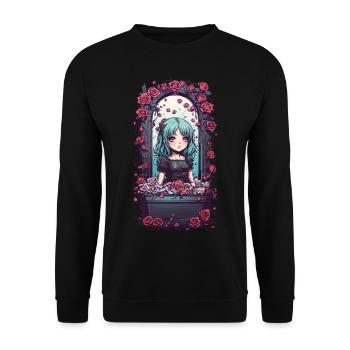 Kawaii Goth Anime Girl Victorian Design - Unisex Sweatshirt - black - Front - Alina (178cm) & Michal (187cm)