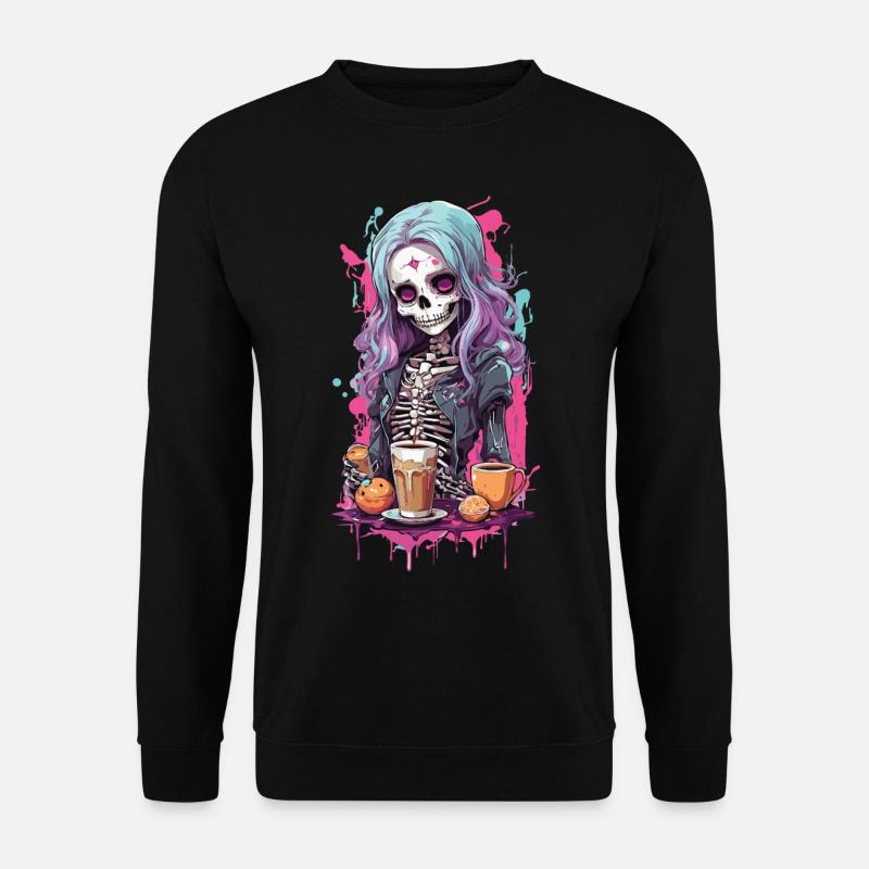 Gothic Kawaii Skull Breakfast Design - Unisex Sweatshirt - black