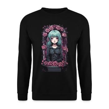 Victorian gothic anime egirl with roses - Unisex Sweatshirt - black - Front - Alina (178cm) & Michal (187cm)