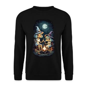 Lustige Hexen Lagerfeuer Halloween Kinder - Unisex Pullover - Schwarz - Vorne - Alina (178cm) & Michal (187cm)