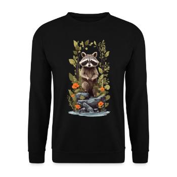 Cute Raccoon Goblincore Nature Illustration - Unisex Sweatshirt - black - Front - Alina (178cm) & Michal (187cm)