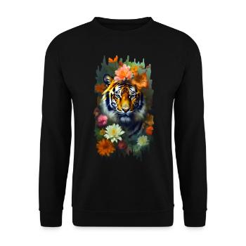 Tigre parmi les fleurs 🌸💛 - Sweat-shirt Unisexe - noir - Devant - Alina (178cm) & Michal (187cm)