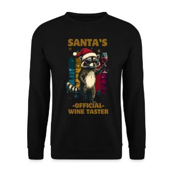 Lustiger Spruch Wein Weihnachten Waschbär - Unisex Pullover - Schwarz - Vorne - Alina (178cm) & Michal (187cm)