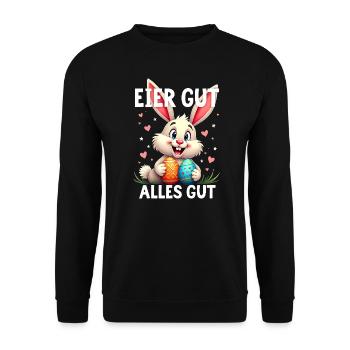 Osterhase Osterei Ostern Sprüche lustig Hase - Unisex Pullover - Schwarz - Vorne - Alina (178cm) & Michal (187cm)