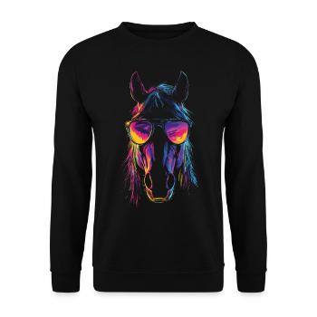 Super cooles Regenbogen Pferd mit Sonnenbrille - Unisex Pullover - Schwarz - Vorne - Alina (178cm) & Michal (187cm)