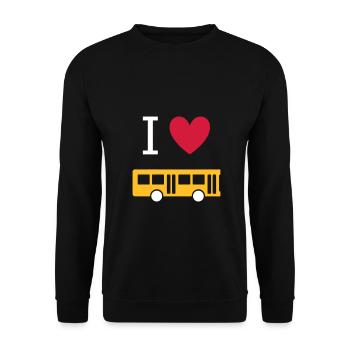 ★ Designfarben änderbar ★ Ich liebe Busse - Unisex Pullover - Schwarz - Vorne - Alina (178cm) & Michal (187cm)