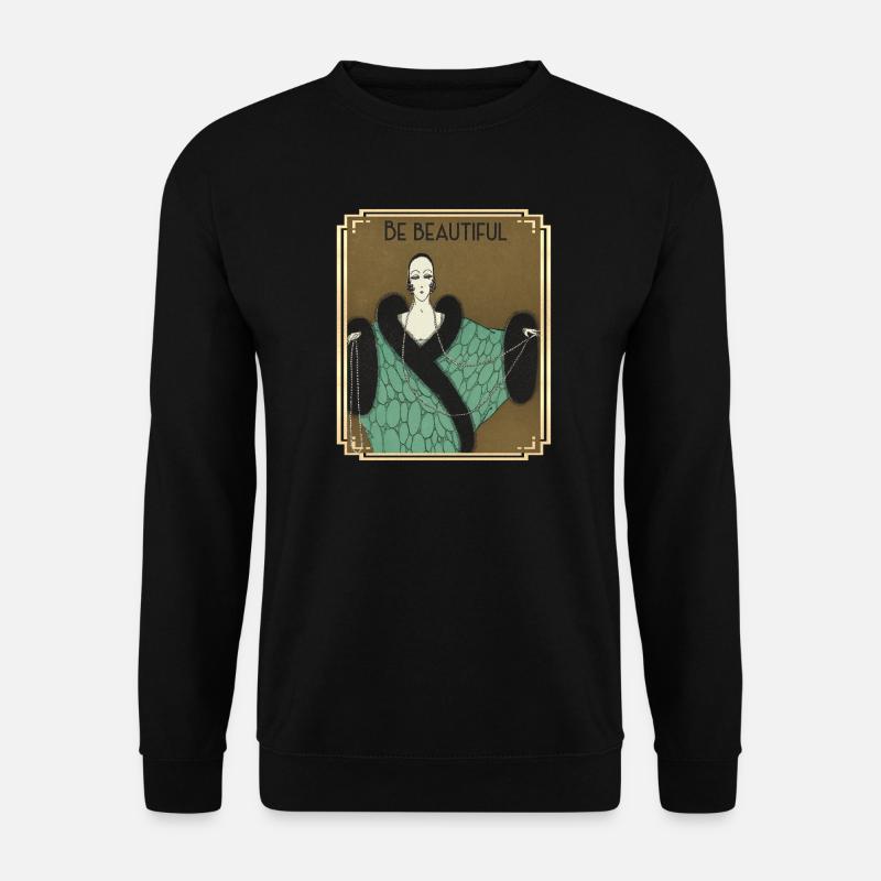 Be Buautiful, Art-deco Mode mit Perlenkette - Unisex Pullover - Schwarz