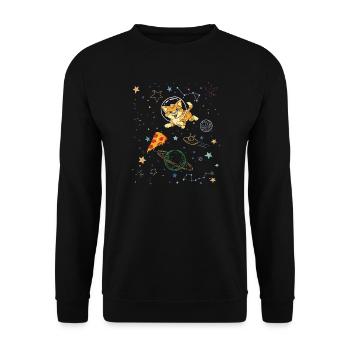 Playful Cat in Cosmic Space Scene - Unisex Sweatshirt - black - Front - Alina (178cm) & Michal (187cm)