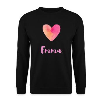 Emma Watercolor Heart Girl Name Motif Shirt - Unisex Sweatshirt - black - Front - Alina (178cm) & Michal (187cm)