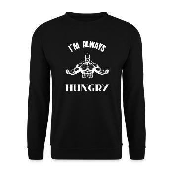 Ich bin immer hungrig – Muskelstatue - Unisex Pullover - Schwarz - Vorne - Alina (178cm) & Michal (187cm)