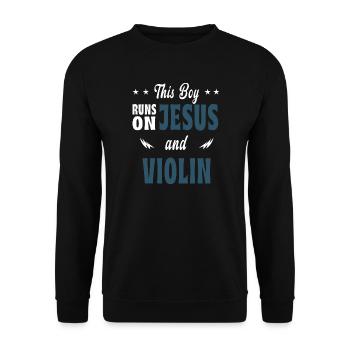 Dieser Junge lebt von Jesus und Violinen - Unisex Pullover - Schwarz - Vorne - Alina (178cm) & Michal (187cm)