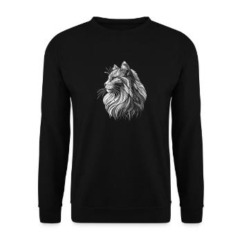Schwarz-Weiß-Polygone Katzenkopf-Zeichnung - Unisex Pullover - Schwarz - Vorne - Alina (178cm) & Michal (187cm)