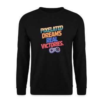 PIXELIGE TRÄUME, ECHTE SIEGE - Unisex Pullover - Schwarz - Vorne - Alina (178cm) & Michal (187cm)