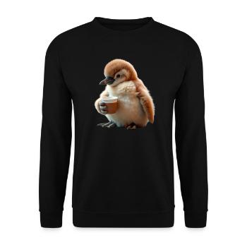 Baby Pesto Pinguin liebt es Kaffee zu trinken - Unisex Pullover - Schwarz - Vorne - Alina (178cm) & Michal (187cm)