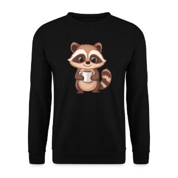 Mignon raton laveur tenant une tasse à café - Design adorable - Sweat-shirt Unisexe - noir - Devant - Alina (178cm) & Michal (187cm)