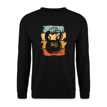 retro kettlebell strongman - Kraftport Fitness - Unisex Sweatshirt - black - Front - Alina (178cm) & Michal (187cm)