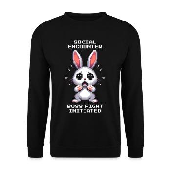 Soziale Begegnung: Bosskampf | Introvertiert Humor - Unisex Sweatshirt - black - Front - Alina (178cm) & Michal (187cm)
