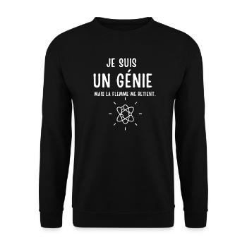 Ich bin ein Genie, aber Faulheit hält mich zurück - Unisex Pullover - Schwarz - Vorne - Alina (178cm) & Michal (187cm)