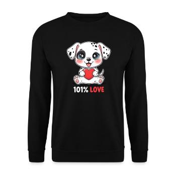 Dalmatiner Welpe mit Herz 101% Love Hundeliebe - Unisex Pullover - Schwarz - Vorne - Alina (178cm) & Michal (187cm)